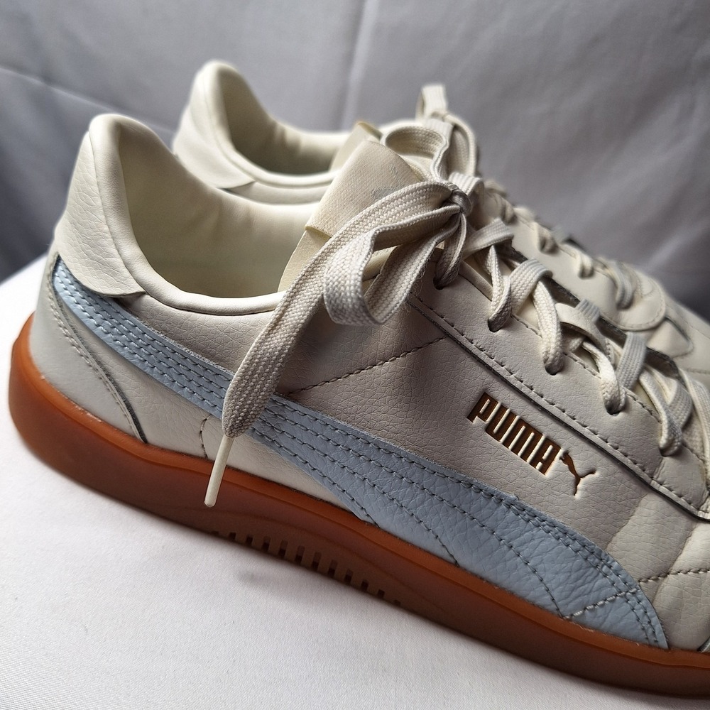 PUMA Club 5v5 Sneaker Womens Sz 8.5 White Blue Leather Gum Sole Minimalist Retro - Picture 8 of 11